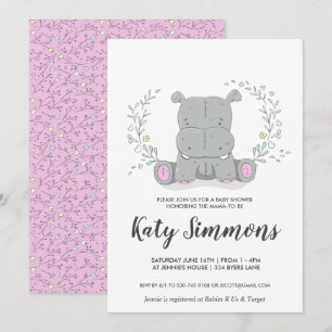 Hippo Love Baby shower Invitation Kaart