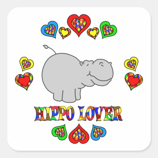 Hippo Lover Vierkante Sticker (Voorkant)