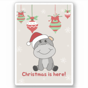 Hippo Merry Christmas Winter Animals Hippos Sticke Sticker