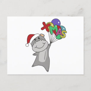Hippo Merry Winter Animals Hippos Briefkaart