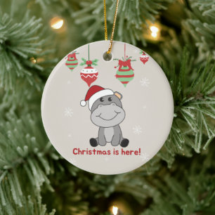 Hippo Merry Winter Animals Hippos Cerami Keramisch Ornament