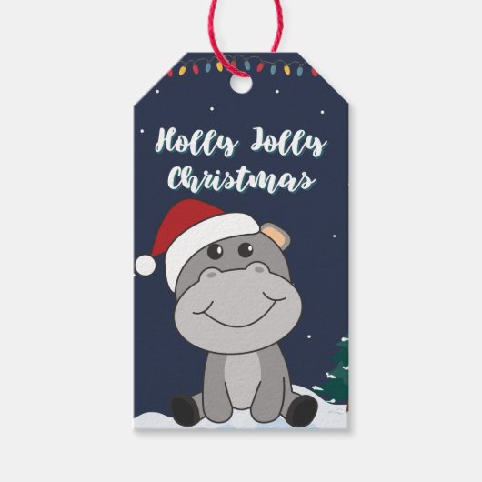 Hippo Merry Winter Animals Hippos Gift T Cadeaulabel (Voorkant)