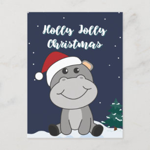 Hippo Merry Winter Animals Hippos Holida Feestdagenkaart