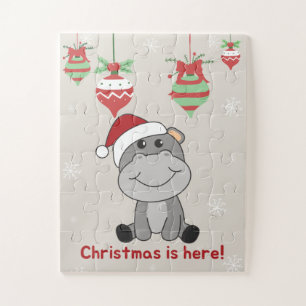 Hippo Merry Winter Animals Hippos Jigzaag Legpuzzel