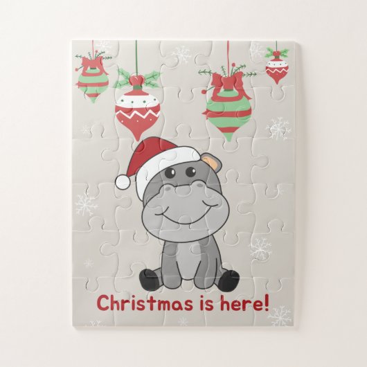 Hippo Merry Winter Animals Hippos Jigzaag Legpuzzel (Verticaal)