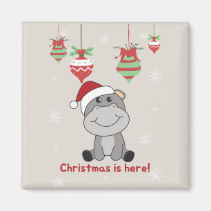 Hippo Merry Winter Animals Hippos Magnet Magneet