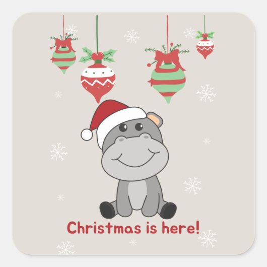 Hippo Merry Winter Animals Hippos Square Vierkante Sticker (Voorkant)