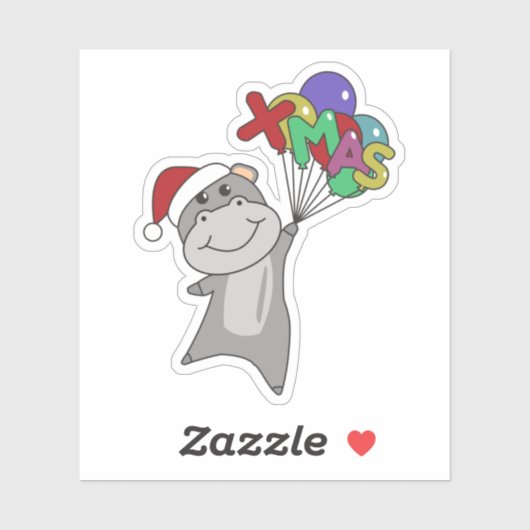 Hippo Merry Winter Animals Hippos Sticke Sticker (Vel)