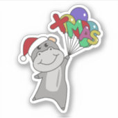 Hippo Merry Winter Animals Hippos Sticke Sticker (Voorkant)