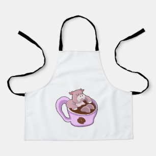 Hippo met beker koffie schort