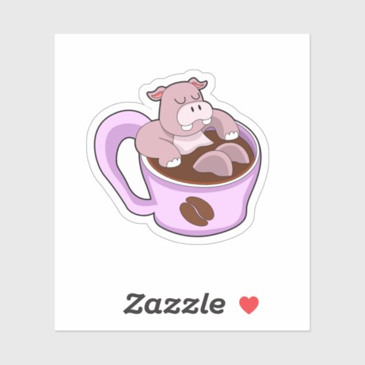 Hippo met beker koffie sticker (Vel)