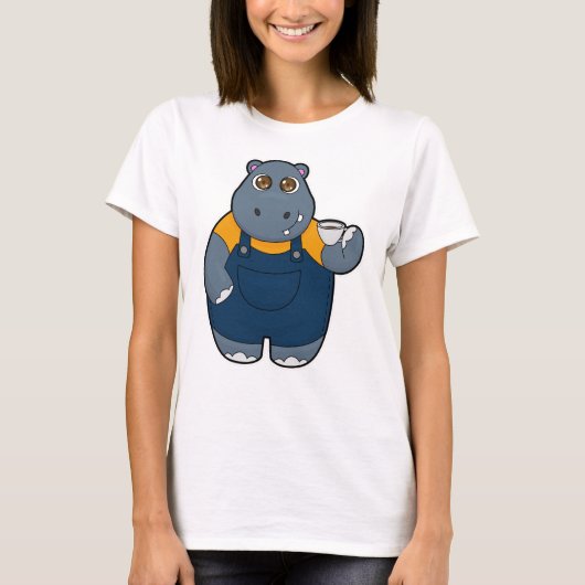 Hippo met beker koffie t-shirt (Voorkant)