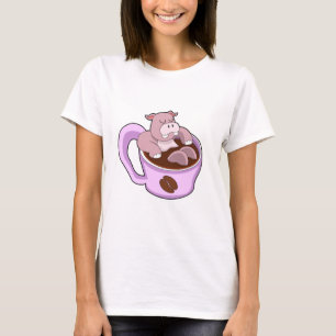 Hippo met beker koffie t-shirt
