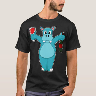Hippo met Glas van Wijnfles Wijn T-shirt