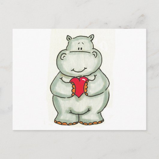 Hippo met hart briefkaart (Voorkant)