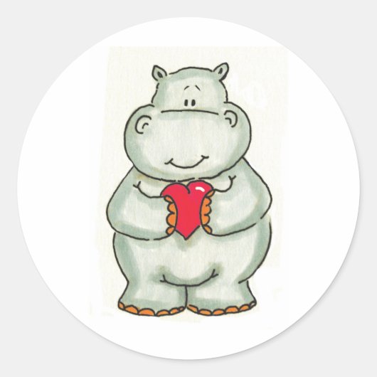 Hippo met hart ronde sticker (Voorkant)