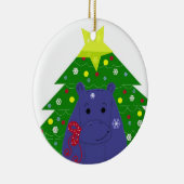 Hippo met kerstboom keramisch ornament (Rechts)