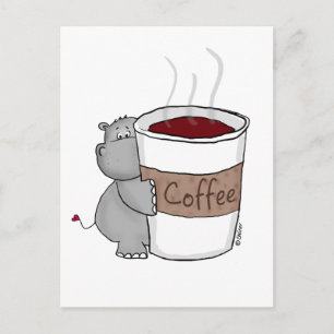 Hippo met koffie briefkaart