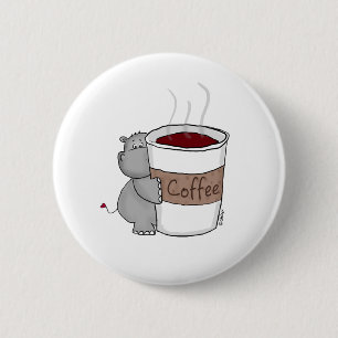Hippo met koffie ronde button 5,7 cm