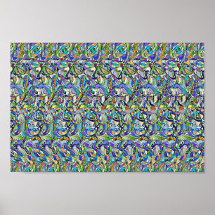 Hippo met paraplu - Verborgen 3D-afdruk Poster