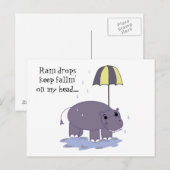 Hippo met Umbrella op een regenachtige dag Briefkaart (Voorkant / Achterkant)