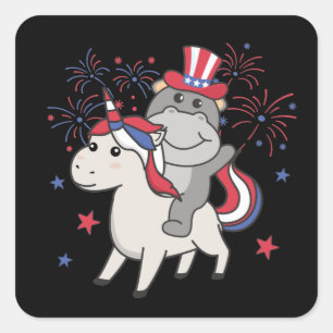 Hippo met Unicorn voor 4 juli vuurwerk Vierkante Sticker