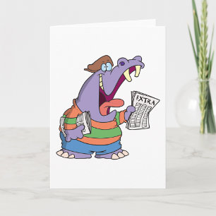 Hippo Newspaper Boy Wenskaarten Kaart