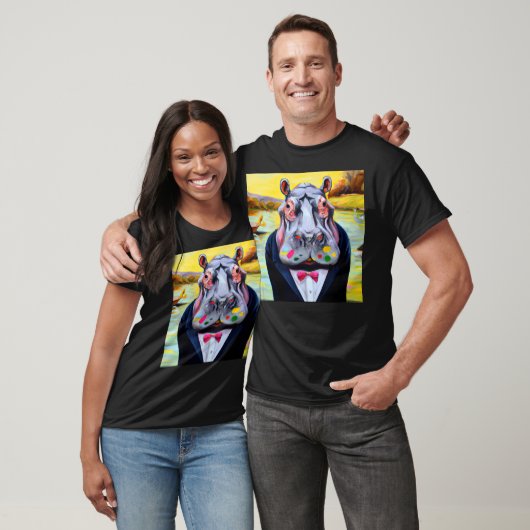 Hippo No.5 is een kleurrijk impressionistisch port T-shirt (Unisex)
