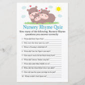 Hippo Nursery Rhyme Quiz baby shower game (Voorkant)