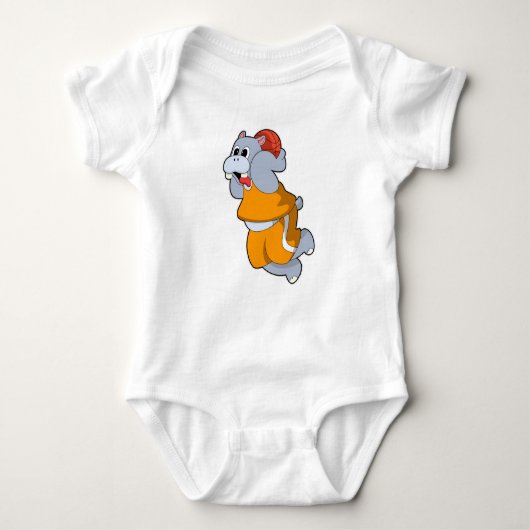 Hippo op Basketball Sports Romper (Voorkant)