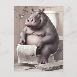 Hippo op het toilet lezen kranten briefkaart
