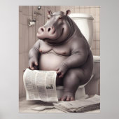 Hippo op het toilet lezen kranten poster (Voorkant)