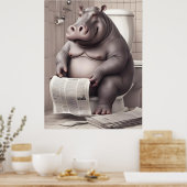 Hippo op het toilet lezen kranten poster (Keuken)