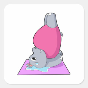 Hippo op Yoga Fitness Vierkante Sticker