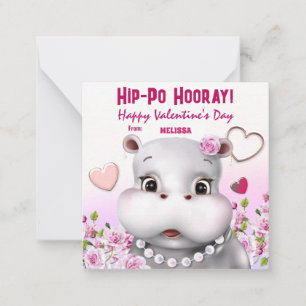 Hippo Parels Roze Bloemen Klaslokaal Liefde Notitiekaartje