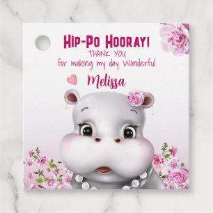 Hippo Pink Floral Girl Birthday Bedankjes Labels