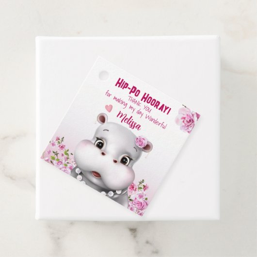 Hippo Pink Floral Girl Birthday Bedankjes Labels (In situ)