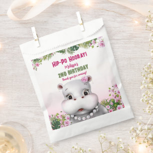 Hippo Pink Floral Girl Birthday Bedankzakje