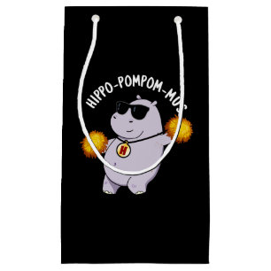 Hippo-pompom-mus Funny Animal Hippo Pun Dark BG Klein Cadeauzakje