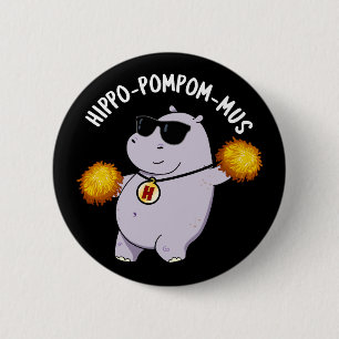 Hippo-pompom-mus Funny Animal Hippo Pun Dark BG Ronde Button 5,7 Cm