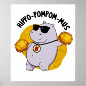 Hippo-pompom-mus Funny Animal Hippo Pun Poster (Voorkant)