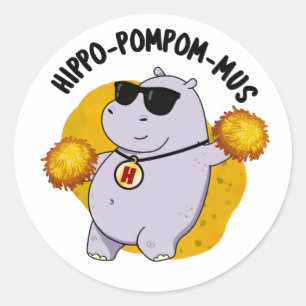 Hippo-pompom-mus Funny Animal Hippo Pun Ronde Sticker