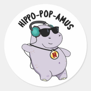 Hippo-pop-amus Funny Pop Music Hippo Pun Ronde Sticker