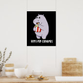 Hippo-pop-cornamus Funny Hippo Pun Dark BG Poster (Keuken)
