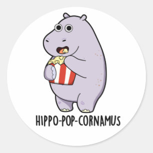 Hippo-pop-cornamus Funny Hippo Pun Ronde Sticker