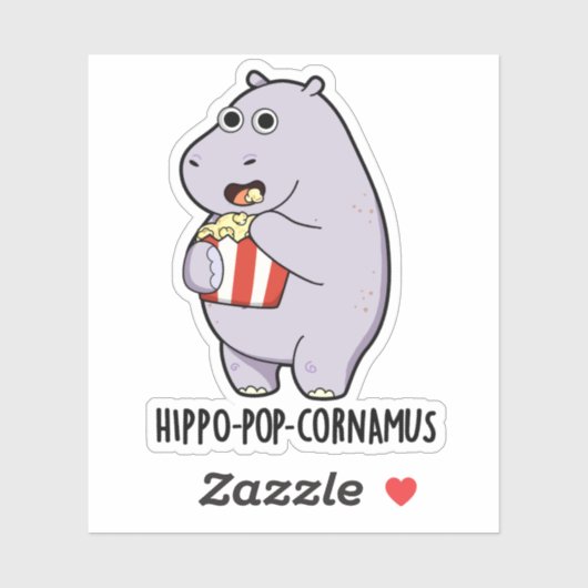 Hippo-pop-cornamus Funny Hippo Pun Sticker (Vel)