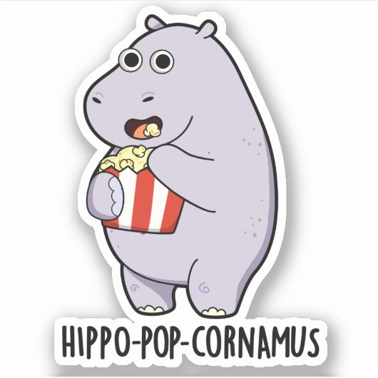 Hippo-pop-cornamus Funny Hippo Pun Sticker (Voorkant)