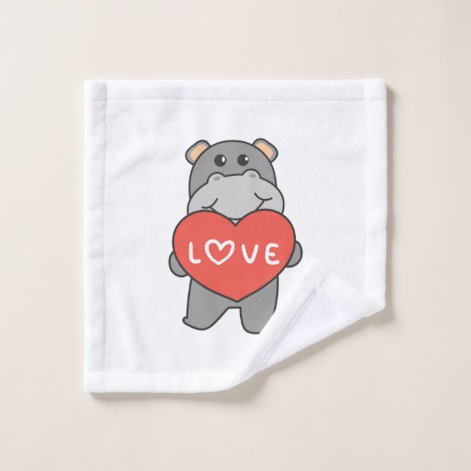 Hippo pour la Saint Valentin de mignons animaux av (Gant de toilette)