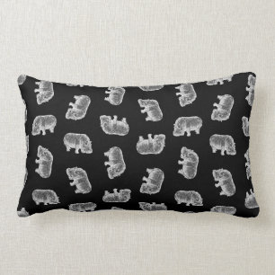  Hippo-printerpatroon Hippopotamus Art Black Kussen