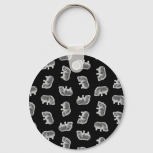  Hippo-printerpatroon Hippopotamus Art Black Sleutelhanger